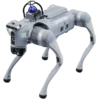 Unitree robotic dog with a sleek gray design, equipped with a blue device on top and multiple sensors