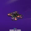 Selection screen for drones in a simulation game, displaying various quadcopter models and customization options on a purple background.